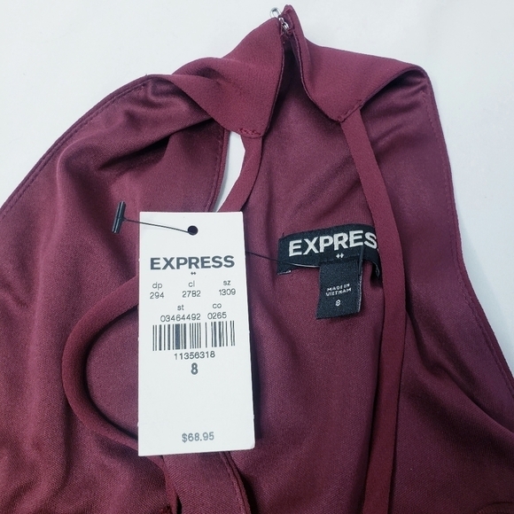 NWT Express Halter Fit & Flare Cutout Dress Burgundy Size 8 - Picture 9 of 10